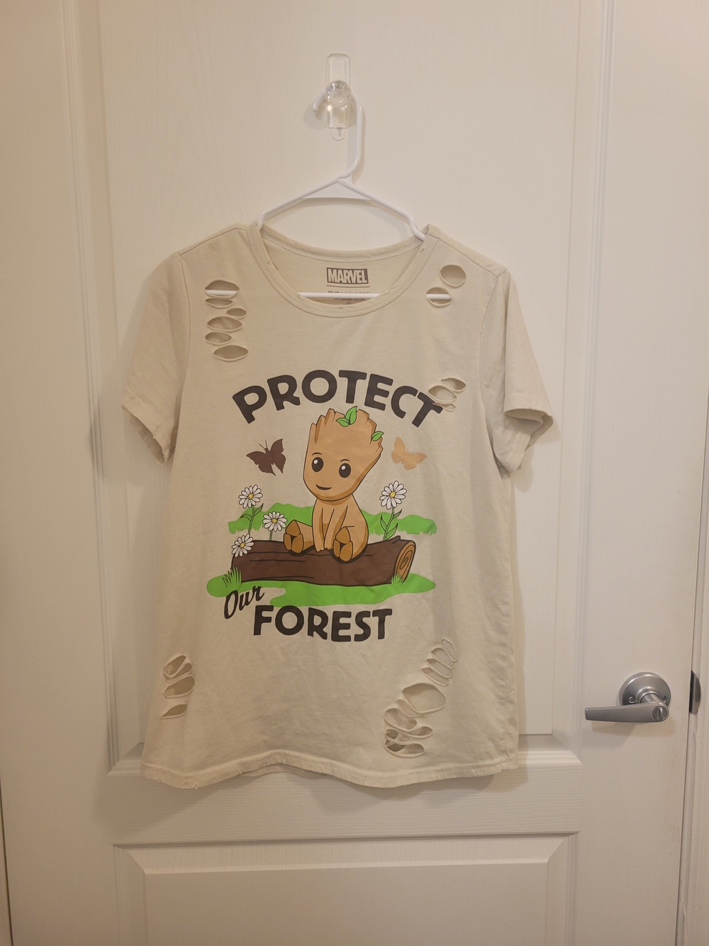 Marvel Cream Baby Groot 'Protect Our Forest' Short Sleeve Tee